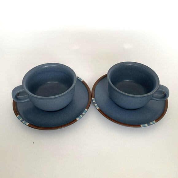 Two Dansk Mesa Sky Blue Coffee Cup and Saucer Sets Japan Stoneware Mugs - Picture 3 of 13